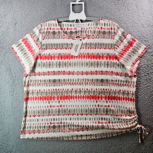 NWT Allison Daley Top Women 3X Stretch Short Sleeve White‎ Gray Orange